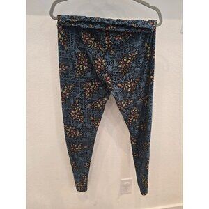 Lularoe Tall & Curvy Leggings Blue & Black Geometric And Floral Print Soft Stret